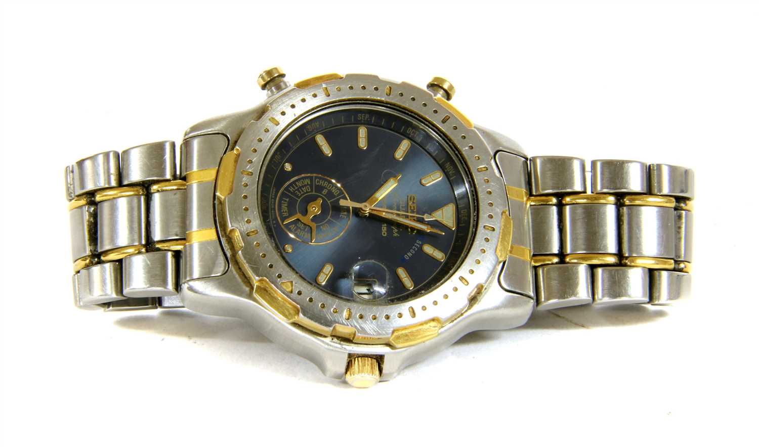 Lot 255 - A stainless steel Seiko quartz chronograph Sports 150 bracelet watch