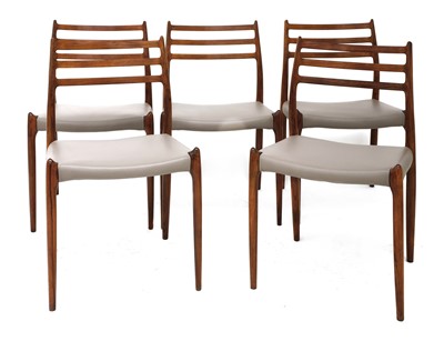 Lot 444 - Five Danish rosewood model 78 dining chairs