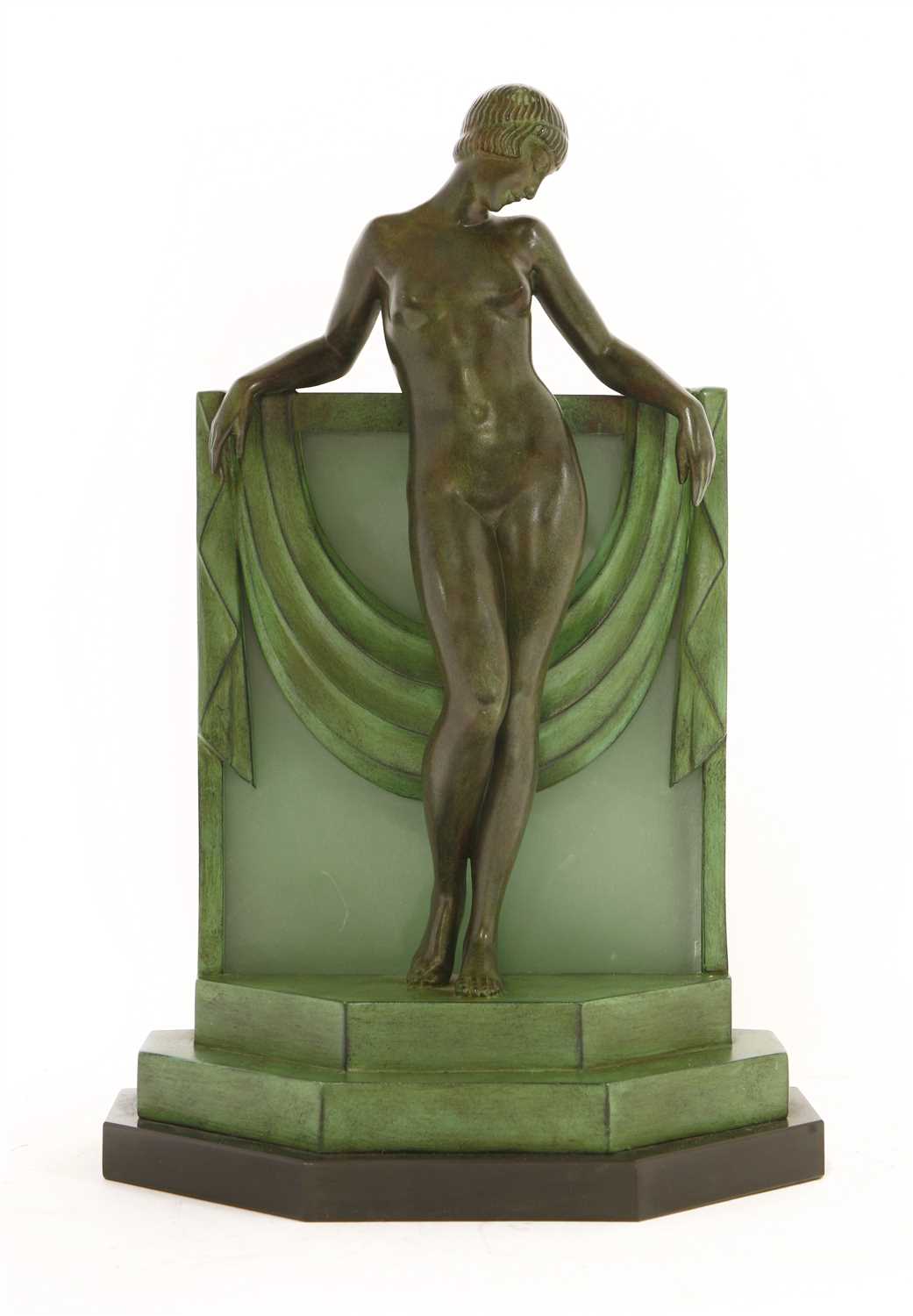 Lot 290 - An Art Deco patinated spelter lamp base