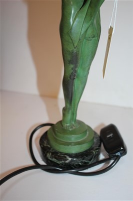 Lot 97 - An Art Deco-style patinated spelter table lamp