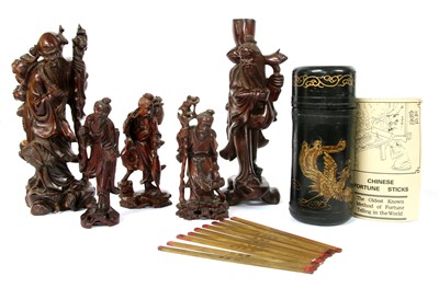 Lot 369 - A collection of five Chinese wood figures