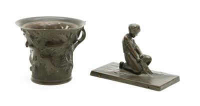 Lot 444 - Two bronze items, a grapevine vase