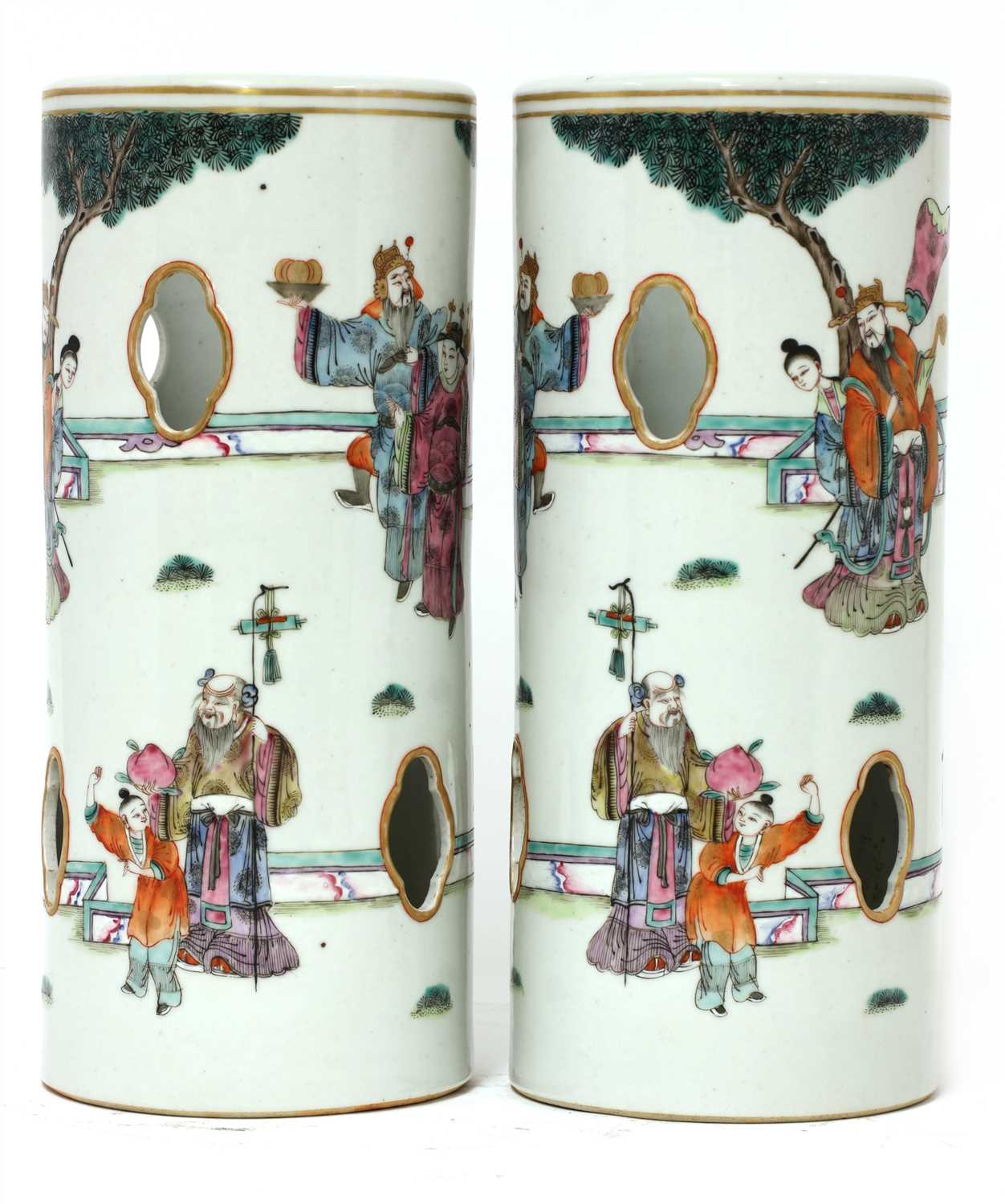 Lot 85 - A pair of Chinese famille rose hat stands