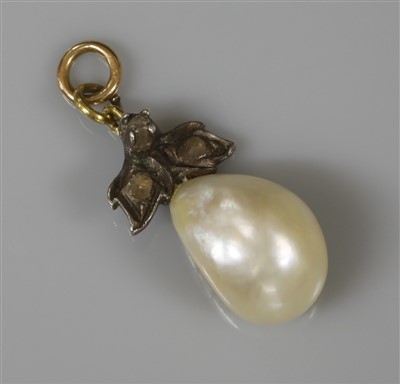 Lot 170 - A Georgian natural pearl and diamond pendant