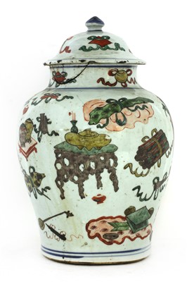 Lot 391 - A Chinese famille verte jar and cover