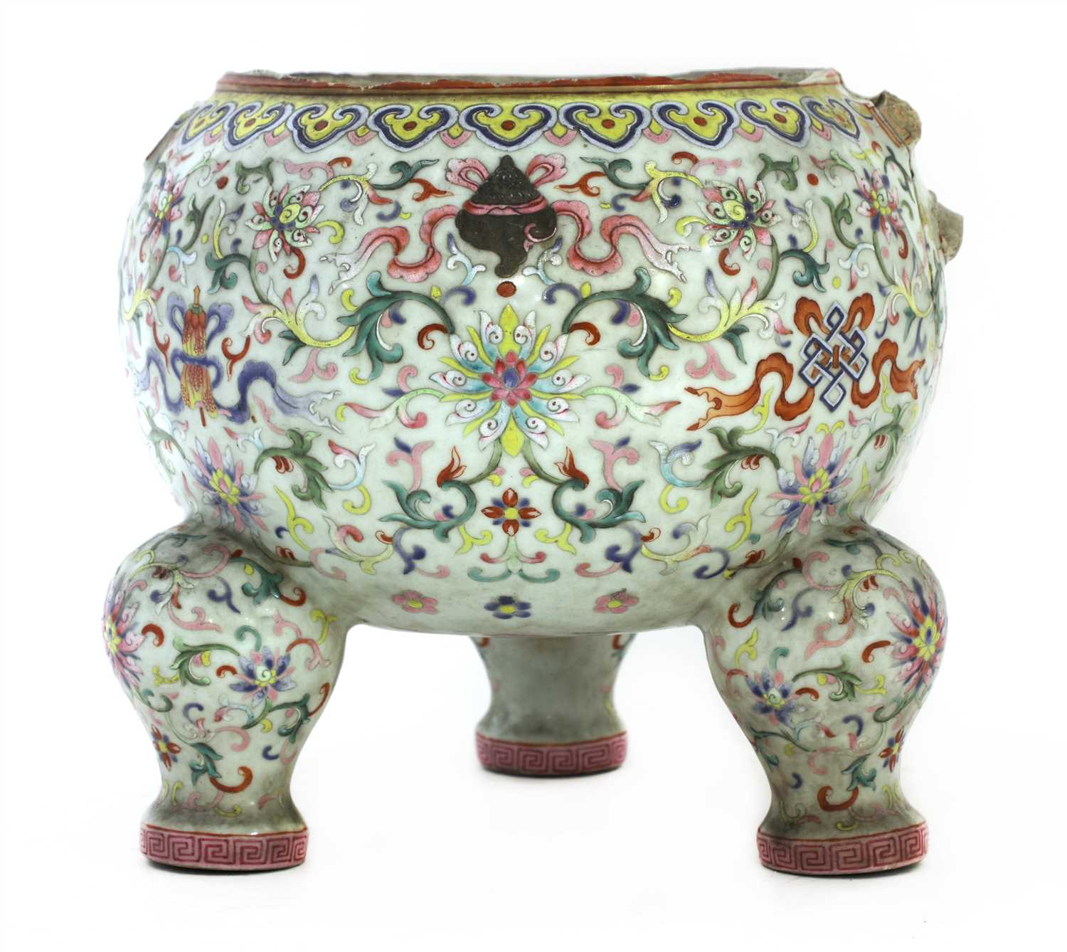 Lot 86 - A Chinese famille rose tripod censer