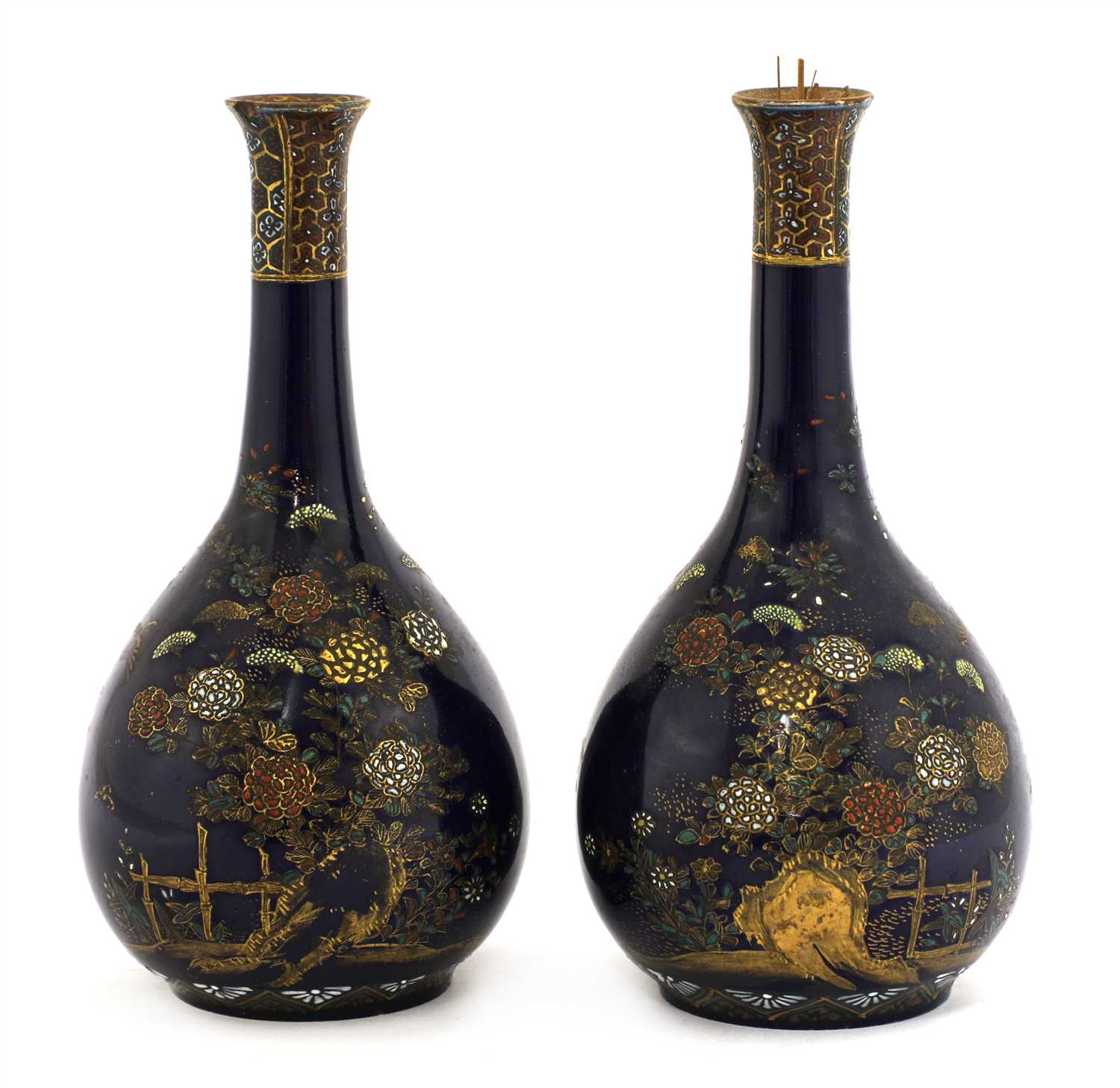 Lot 521 - A pair of Japanese Satsuma vases