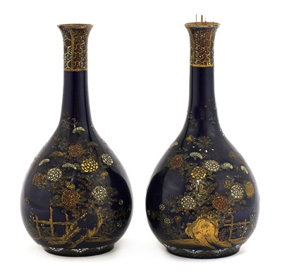 Lot 521 - A pair of Japanese Satsuma vases