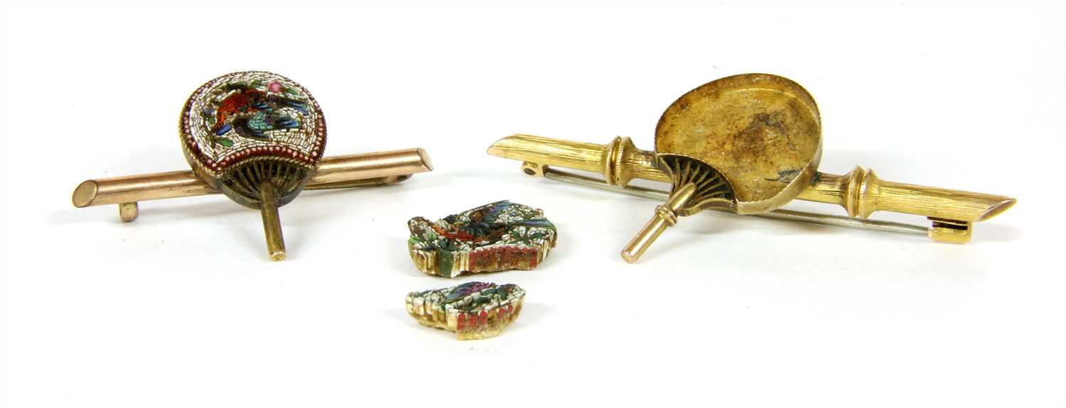 Lot 6 - Two micro mosaic fan brooches