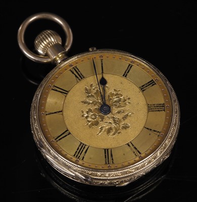 Lot 577 - An 18ct gold top wind, open faced fob watch