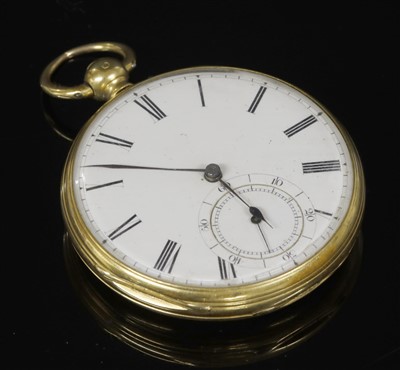 Lot 576 - An 18ct gold key wound open faced pocket watch