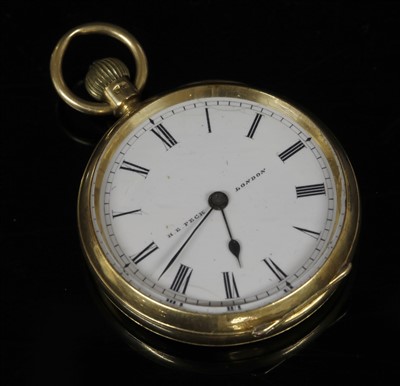 Lot 592 - An 18ct gold top wind open-faced fob watch