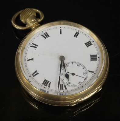 Lot 586 - A Swiss 9ct gold top wind open-faced pocket watch