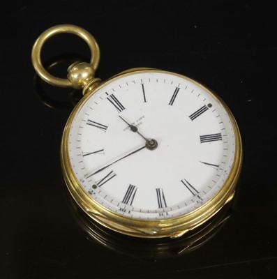 Lot 579 - A Swiss gold key wound open faced fob watch