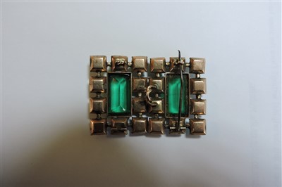 Lot 26 - A Georgian rectangular form gold and green paste set buckle/clasp or double brooch, c.1820