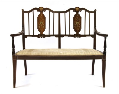 Lot 718 - An Edwardian strung mahogany parlour settee