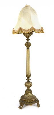 Lot 908 - An unusual frosted glass and gilt standard oil lamp