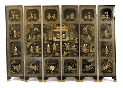 Lot 749 - A Chinese black lacquered six leaf screen