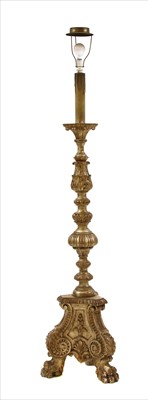 Lot 711 - A carved and giltwood standard lamp and shade