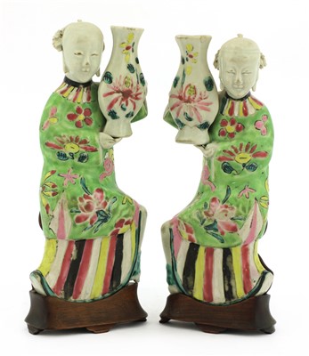 Lot 15 - A pair of Chinese famille rose wall vases