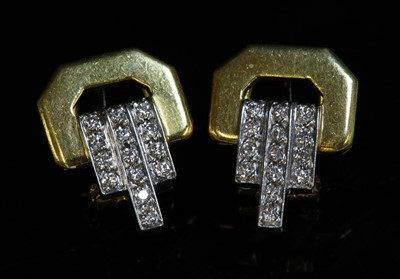 Lot 316 - A pair of Italian two colour gold diamond set earrings