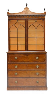 Lot 870 - A George III strung and crossbanded mahogany secretaire bookcase