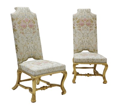 Lot 689 - A pair of George I-style high back single chairs
