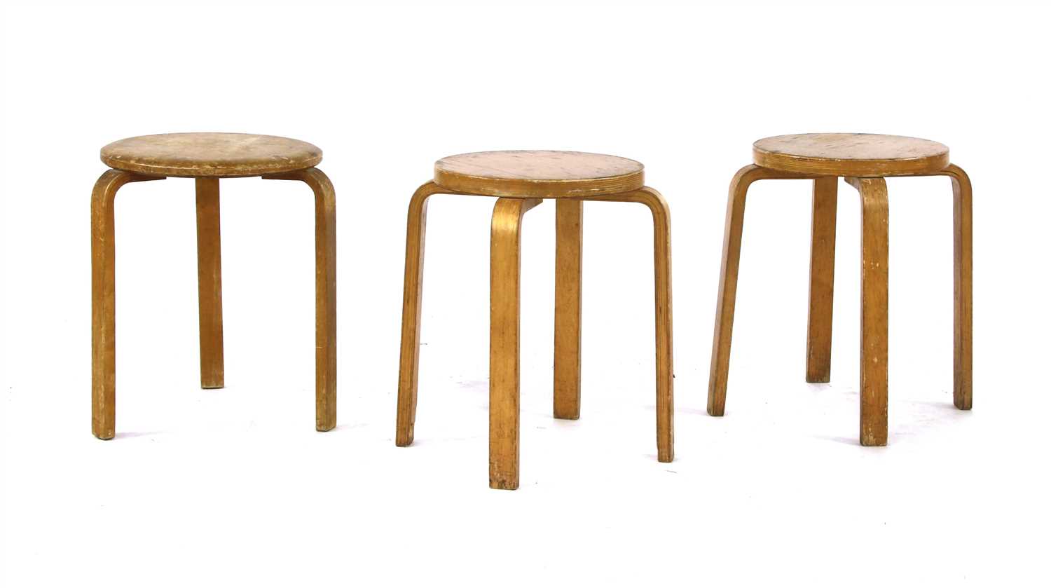 Lot 713 - Three Alvar Aalto plywood stools