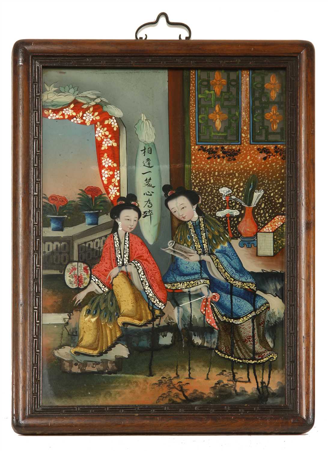 Lot 406 - A pair of Chinese reverse glass paintings