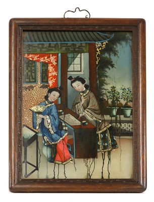Lot 406 - A pair of Chinese reverse glass paintings