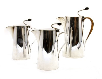 Lot 197 - A set of three silver plated Asprey bean terminal coffee and milk pots