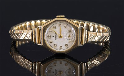 Lot 597 - A ladies' 9ct gold Rolex Precision mechanical strap watch, c.1950