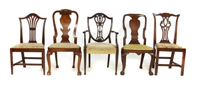 Lot 627A - Five various mahogany and walnut dining chairs