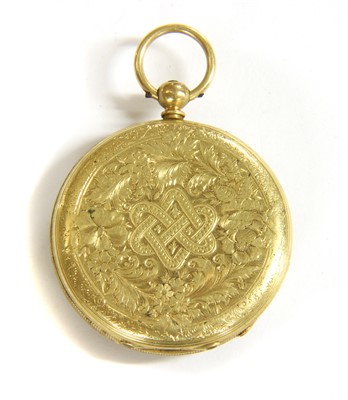 Lot 104 - An 18ct gold open faced key wind fob watch