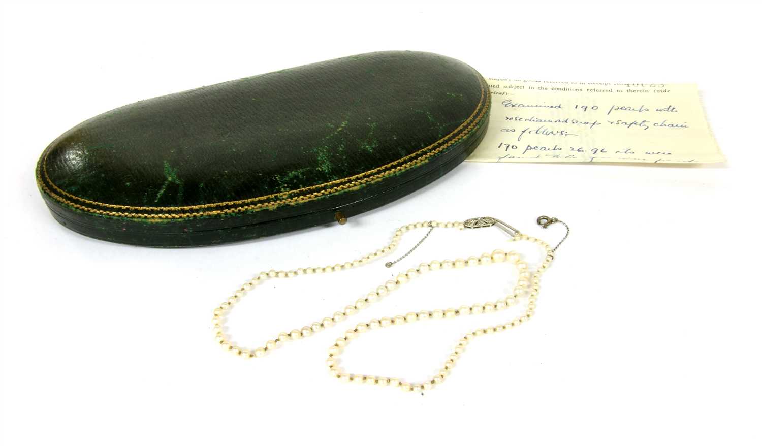 Lot 12 - A cased single row graduated natural and cultured pearl necklace