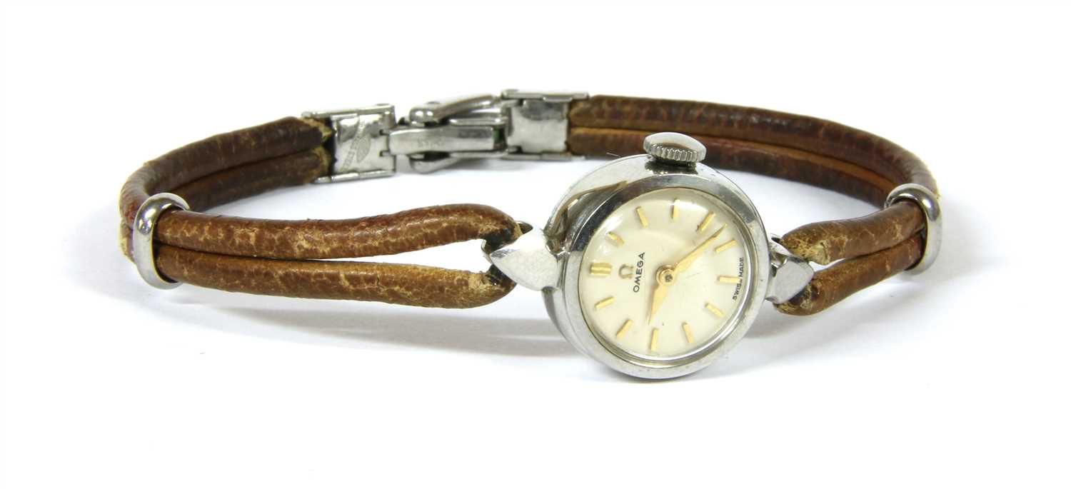 Lot 65 - A ladies stainless steel Omega mechanical strap watch