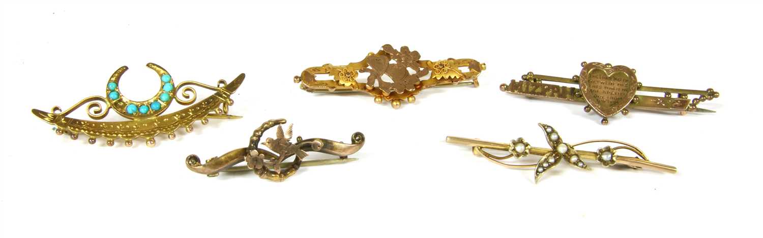 Lot 54 - Five gold gold bar brooches