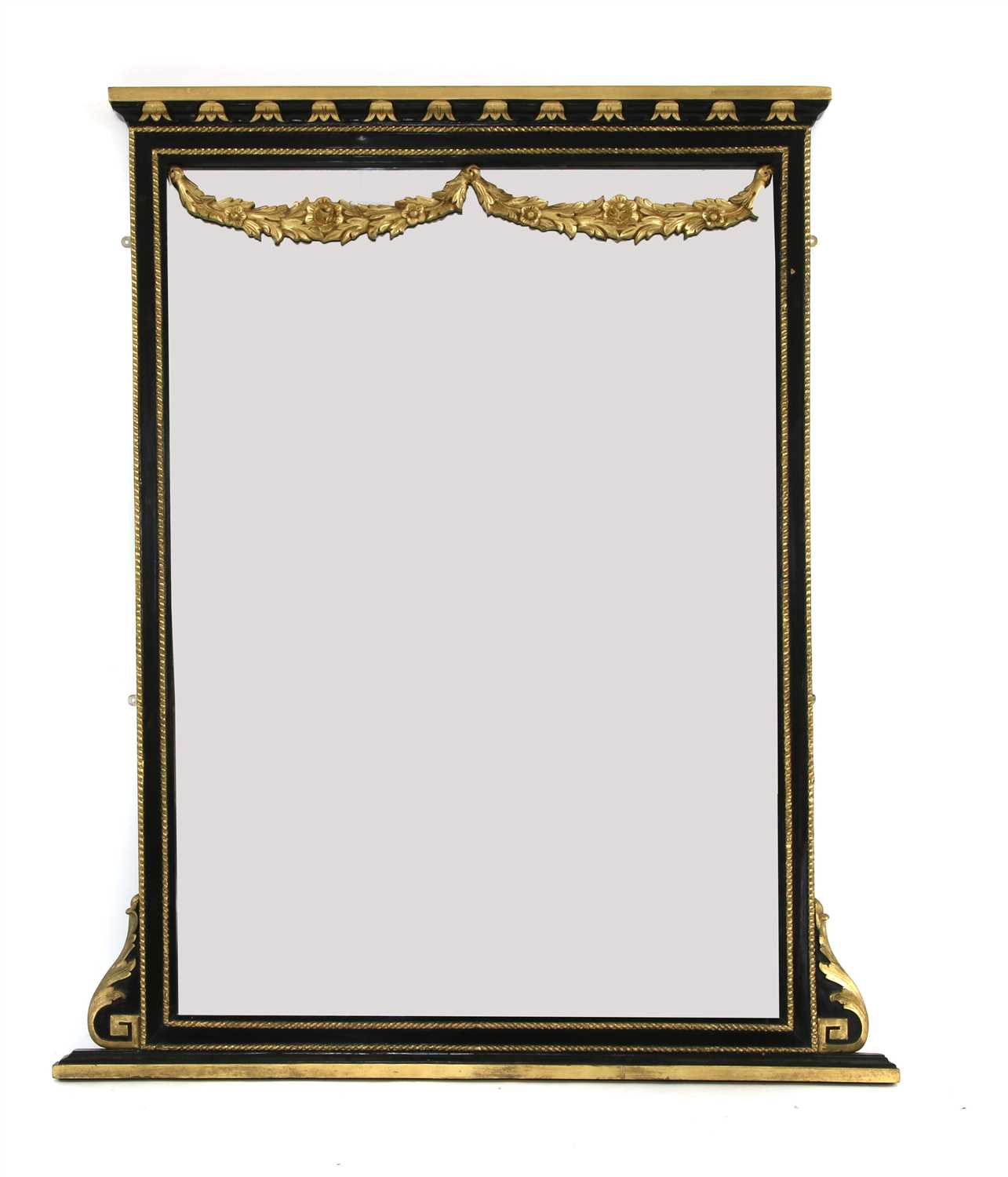 Lot 426 - A Napoleon III designed ebonised and parcel gilt pier mirror