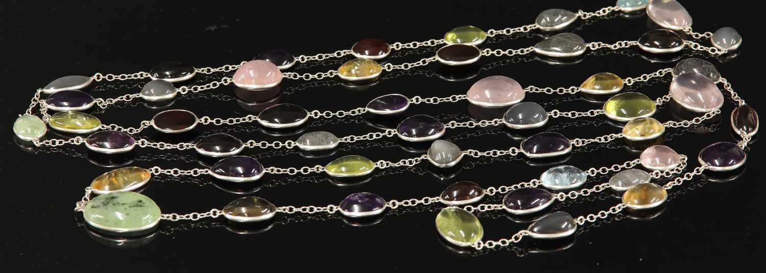 Lot 655 - A silver assorted gemstone set chain