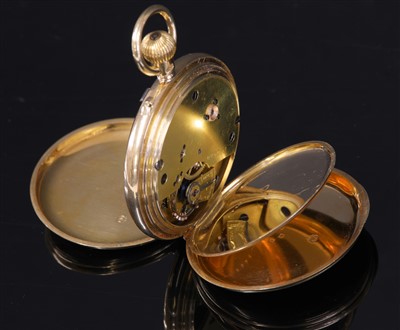 Lot 581 - An 18ct gold top wind, pin set, hunter pocket watch