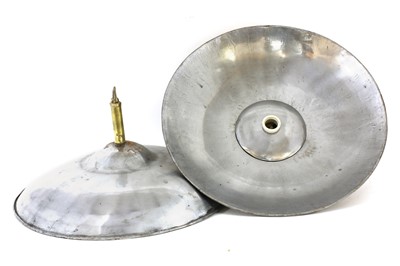 Lot 893 - A pair of chrome and brass industrial ceiling lamp shades