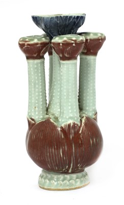 Lot 60 - A Chinese blue and white and copper-red bulb vase