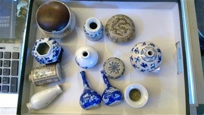 Lot 218 - A collection of miniature Chinese porcelain and pottery vessels