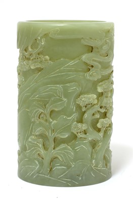 Lot 487 - A Chinese jade brush pot