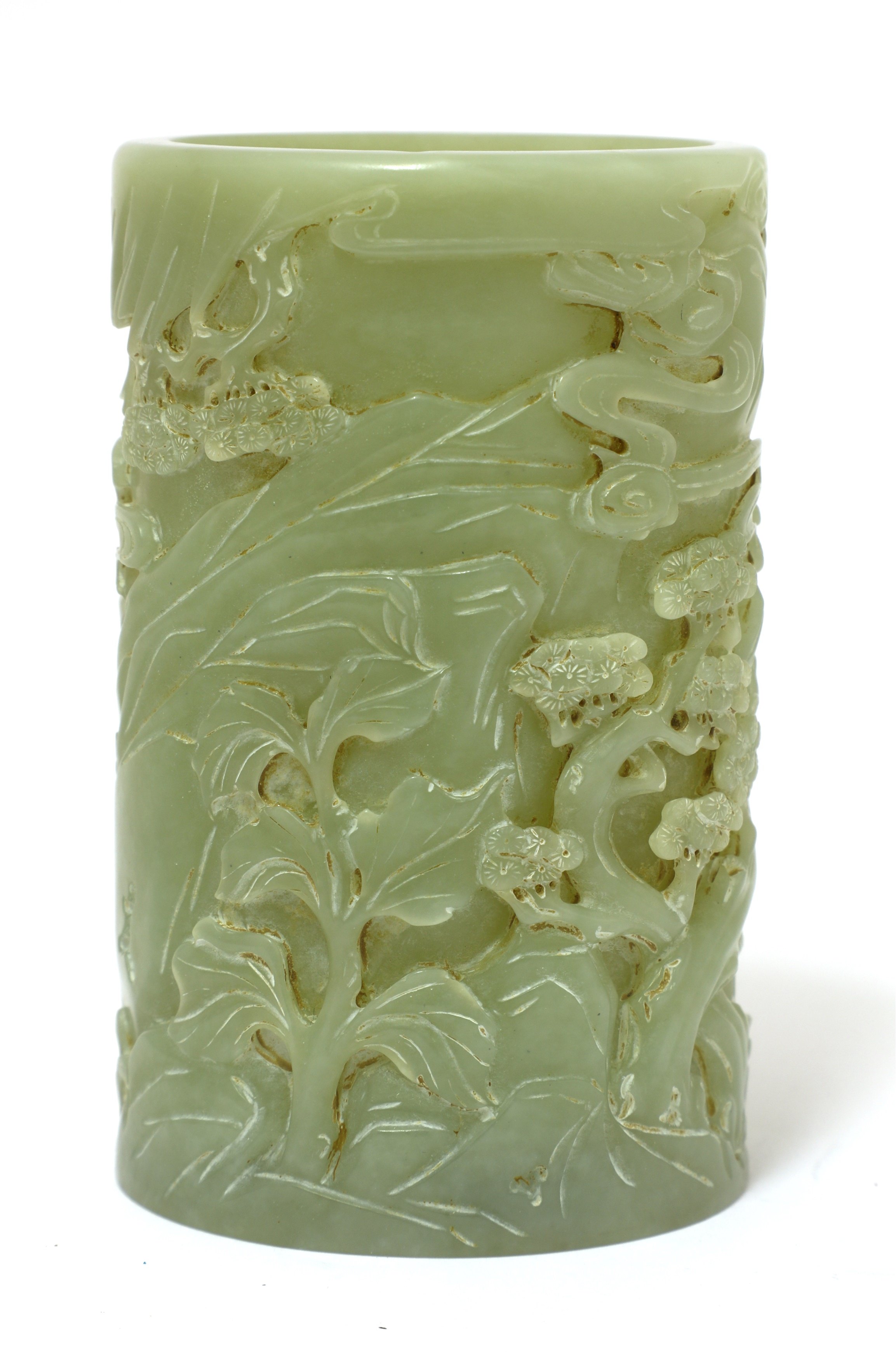 Lot 487 - A Chinese jade brush pot,