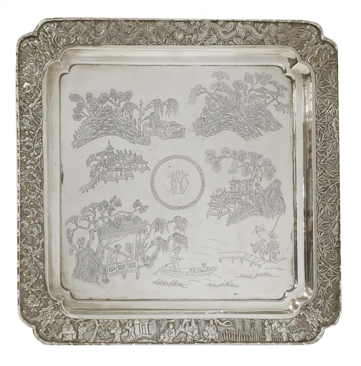 Lot 126 - A Chinese silver tray