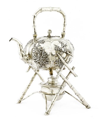 Lot 127 - A Chinese silver spirit kettle