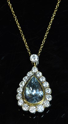 Lot 365 - A yellow and white gold aquamarine and diamond pendant