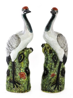 Lot 427 - A pair of Chinese porcelain cranes