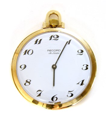 Lot 318 - A 9ct gold Record slim line open faced top wind pocket watch